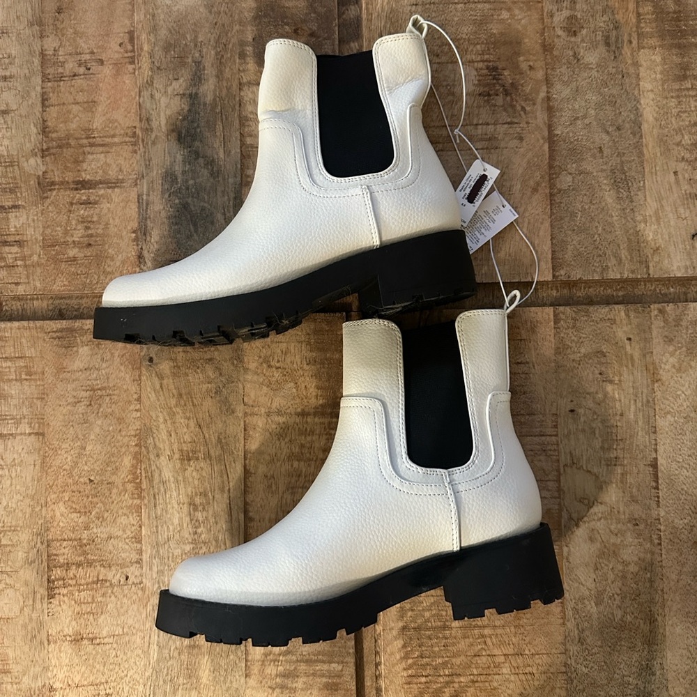 White Ankle Boots with Black Soles